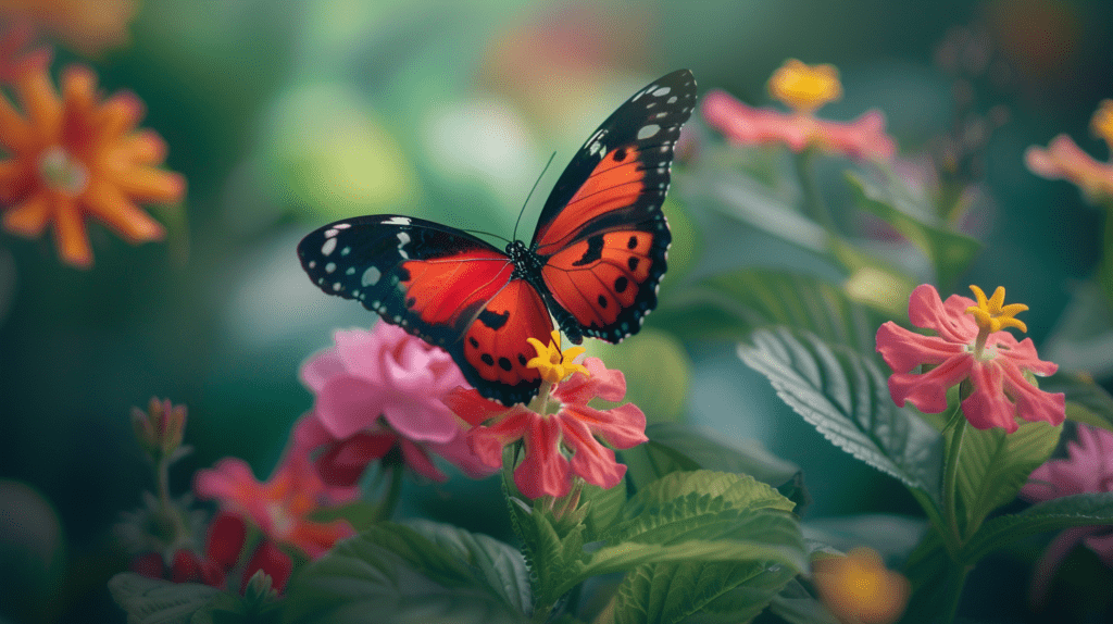 Colourful butterfly and flowers
